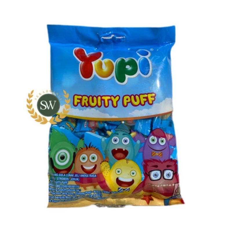 

YUPI FRUITY PUFF PERMEN GULA LUNAK JELY BAG NETTO 110 GR