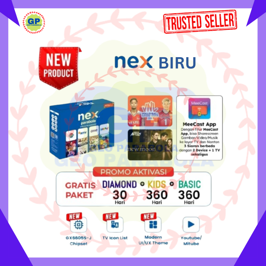 RECEIVER NEX BIRU CHIPSET GX 6605S-J  FITUR TERBARU DAN TERLARIS