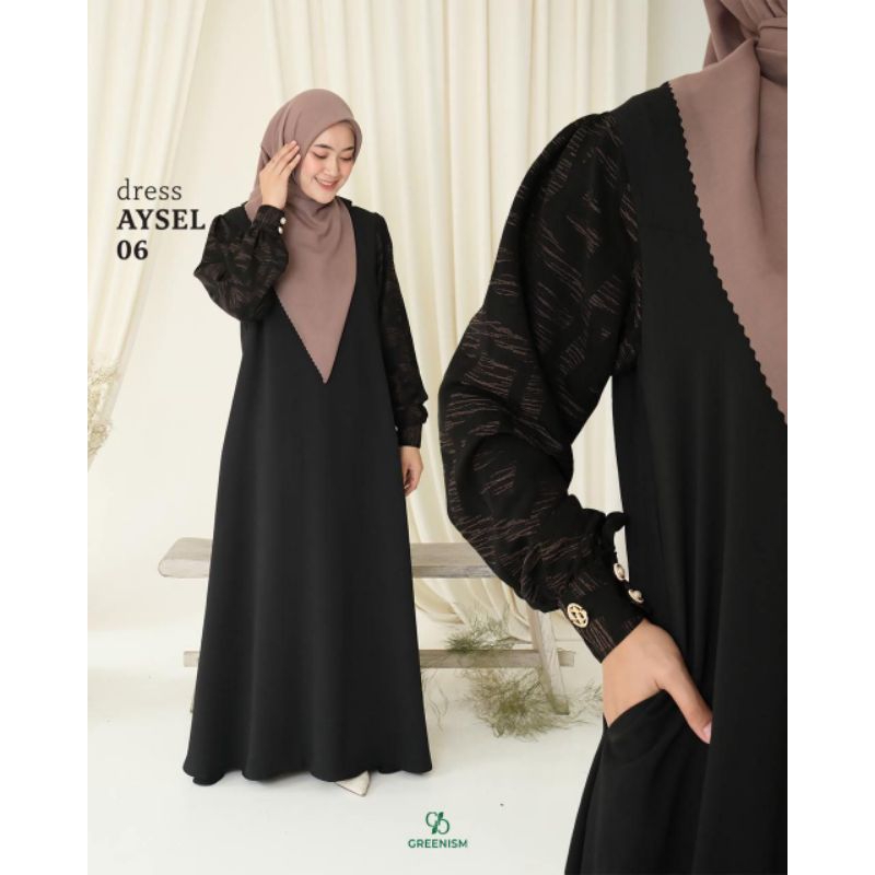 GRENISM‼️READY STOK‼️AYSEL DRESS GAMIS POLOS GAMIS HITAM GAMIS WANITA TERBARU