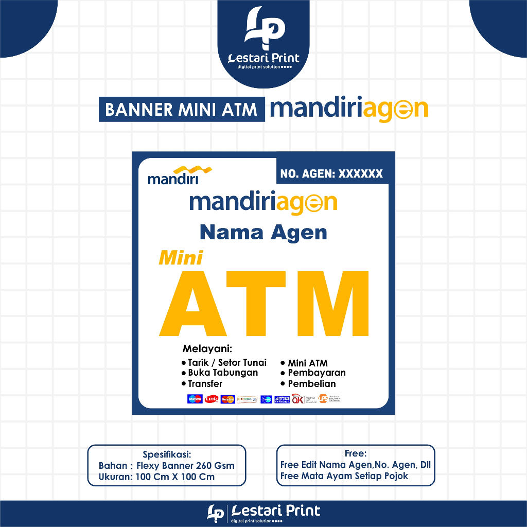 CETAK BANNER MINI ATM MANDIRI AGEN - 100CM X 100CM - KOTAK LESTARIPRINT