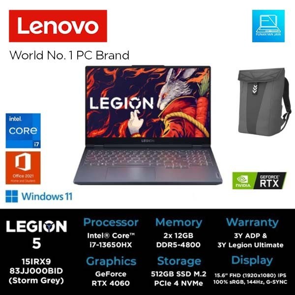 Lenovo Legion 5 15IRX9-83JJ000BID 0BID Core i7-13650HX/24GB/512GB /RTX4060 8GB/15.6″ FHD/Win 11+OHS