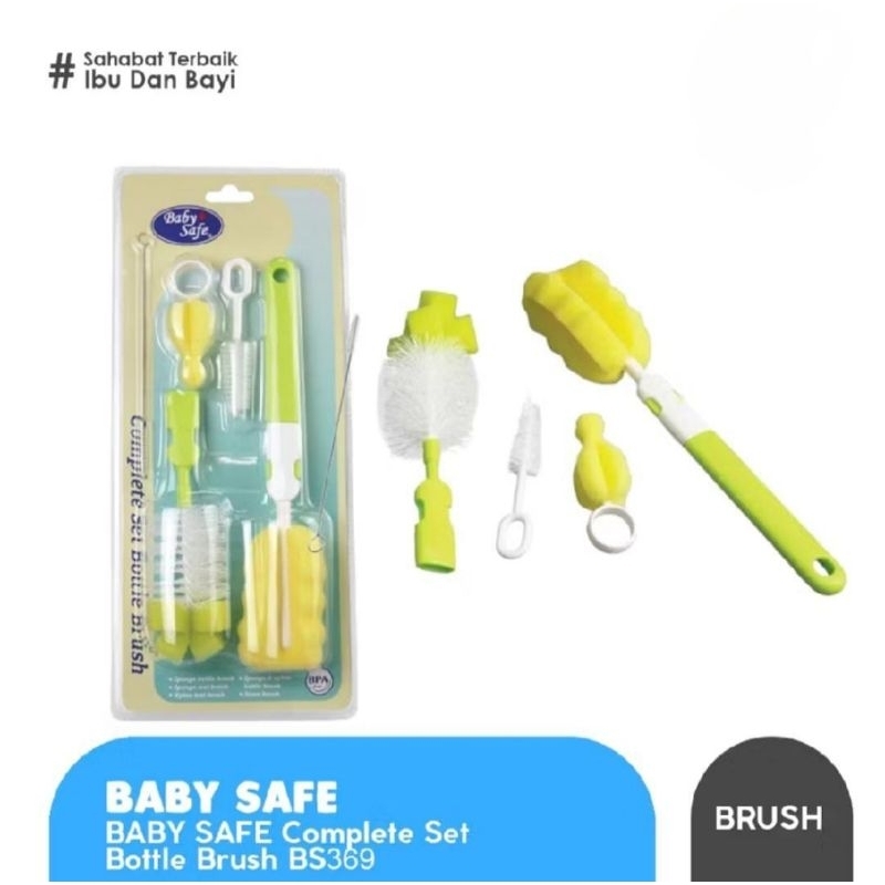 BABY SAFE COMPLETE SET BOTTLE BRUSH BS369 / SET ALAT SIKAT CUCI BOTOL DOT & SEDOTAN BAYI DAN ANAK