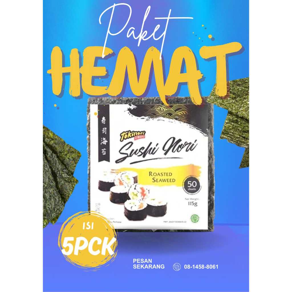 

NORI SUSHI NORI PAKET HEMAT NORI 5 PACK SUSHI NORI 50 LEMBAR / TOKINORI DAN ICHINORI & ICHI NORI SUSHI NORI
