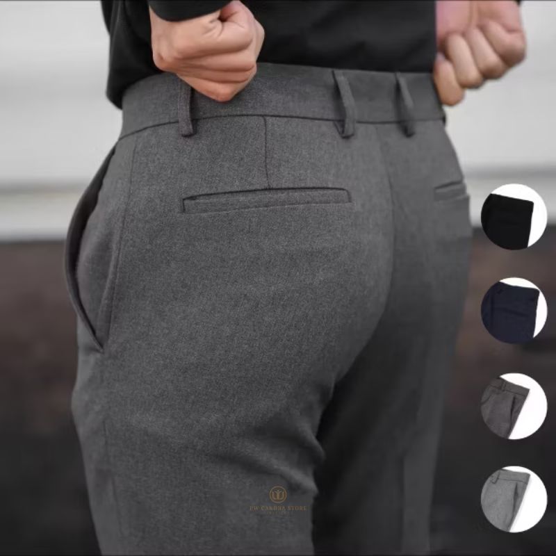Celana Formal Bahan Slimfit Wool Hitam / Celana Dasar Hitam Pria Celana Kantor