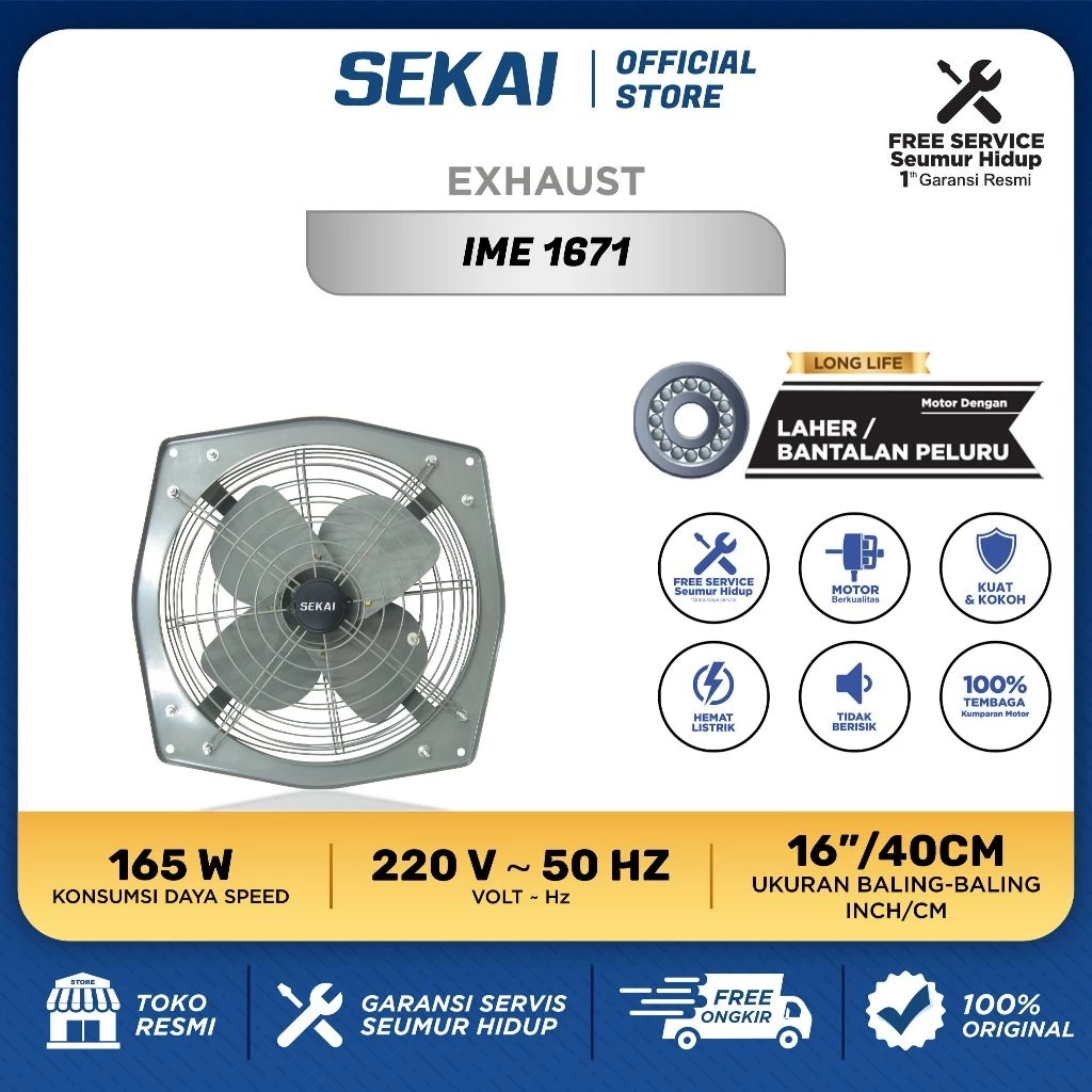SEKAI Exhaust Fan Industrial / Kipas Angin Hexos Heavy Duty 16 / 18 / 20 / 24 Inch - IME 1671 / IME 