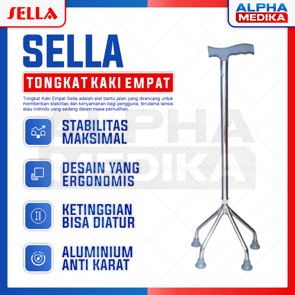 SELLACO - Tongkat Kaki 4 merk SELLA DY-05922 / Alat Penopang Jalan / Tongkat Kaki 4