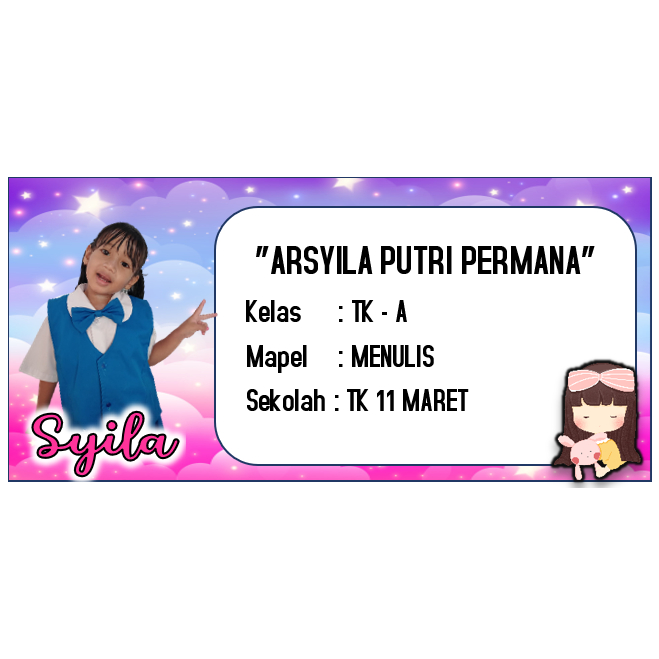 

STIKER NAMA CUSTOM BUKU PAKAI FOTO MOTIF CUTE GIRL ISI 12