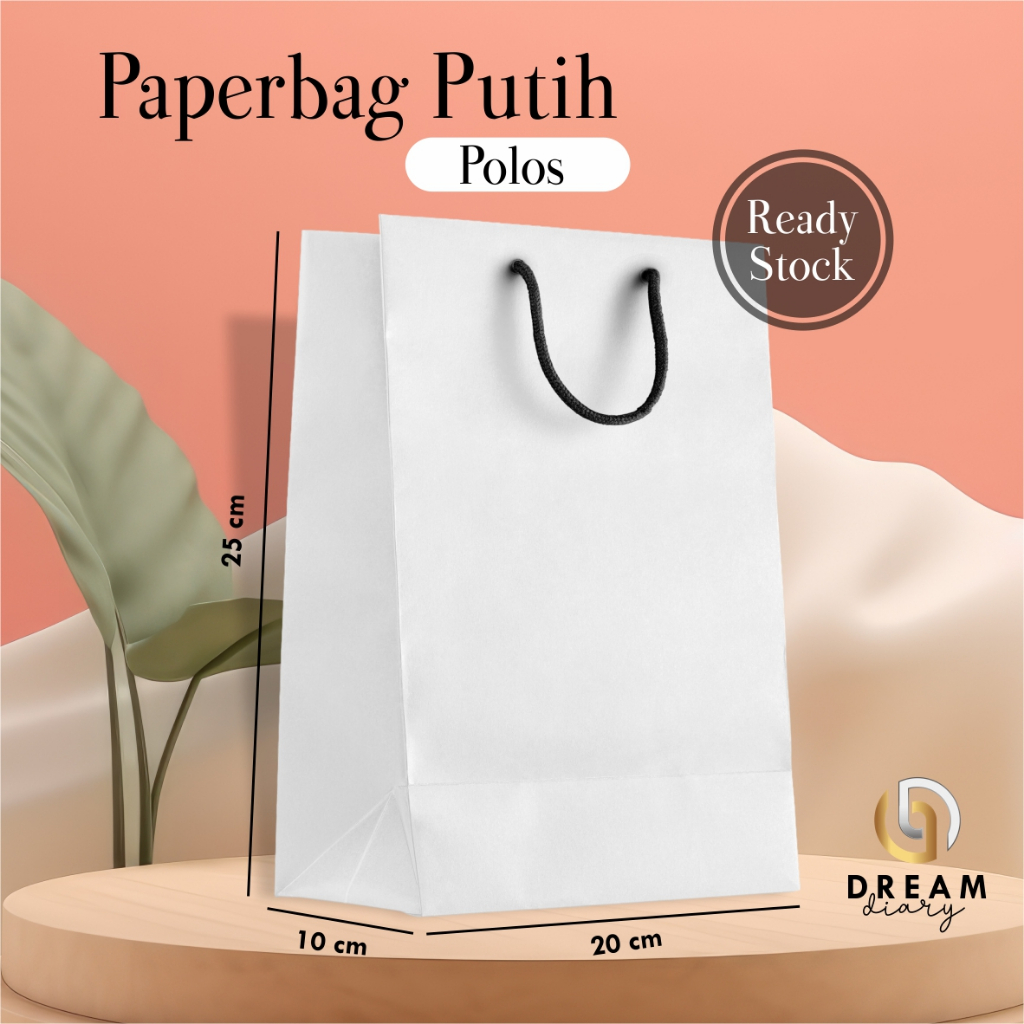 

(12pcs) PAPER BAG PUTIH POLOS - TAS SOUVENIR PERNIKAHAN BAHAN SOFT KARTON UKURAN 20 X 25 X 10 CM