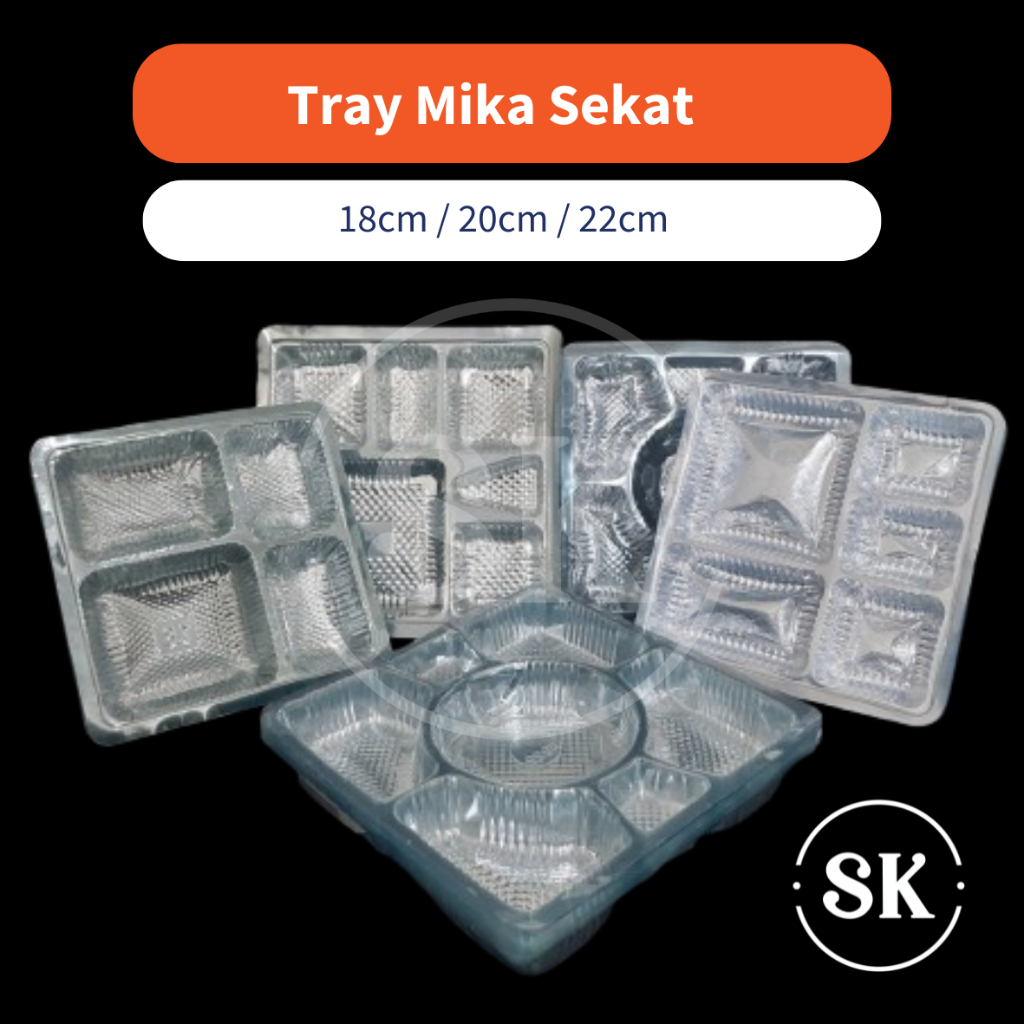 (100pcs) Tray Mika Kotak Nasi Ukukan 18x18 / 20x20 / 22x22 / 4 sekat, 5 Sekat, 6 sekat, 7 Sekat