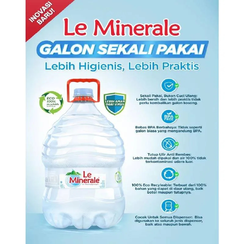 

LE MINERALE Galon 15 Liter - Air Mineral Berkualitas - Ready Instan - Lancer Shop Promo