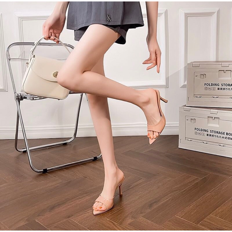 X17 sepatu Heels hak 7cm wanita cewek santai bestseller ootd hangout pink hitam murah ringan nyaman 