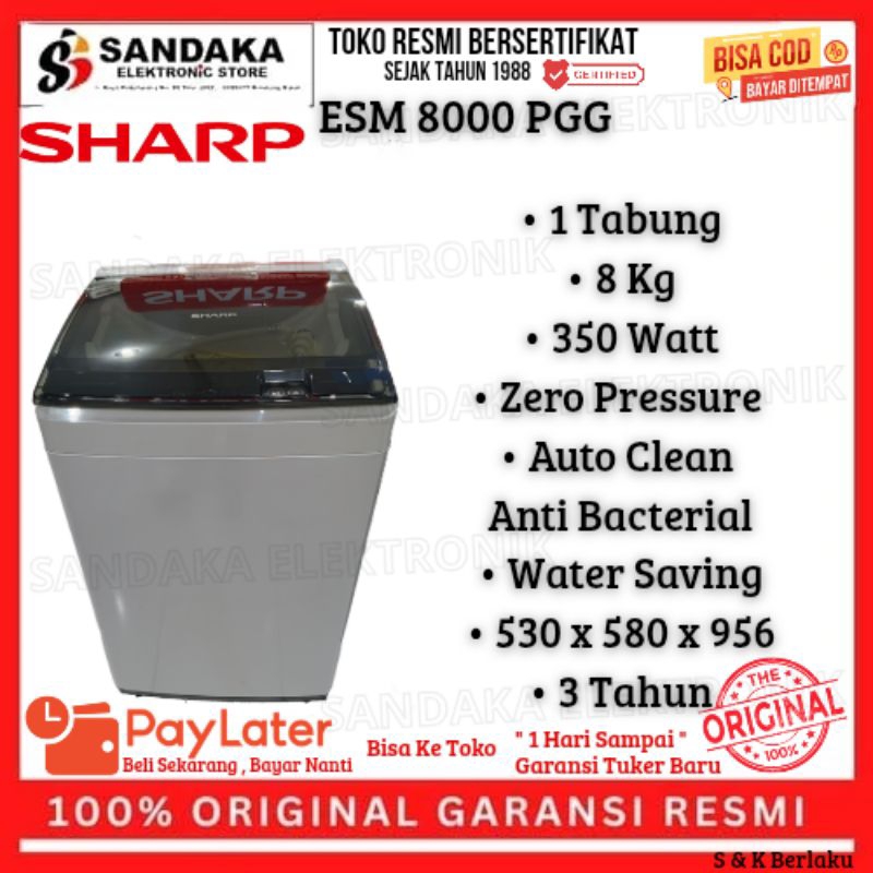 mesin cuci 1 tabung 8kg low watt sharp esm 8000 pgg Garansi resmi