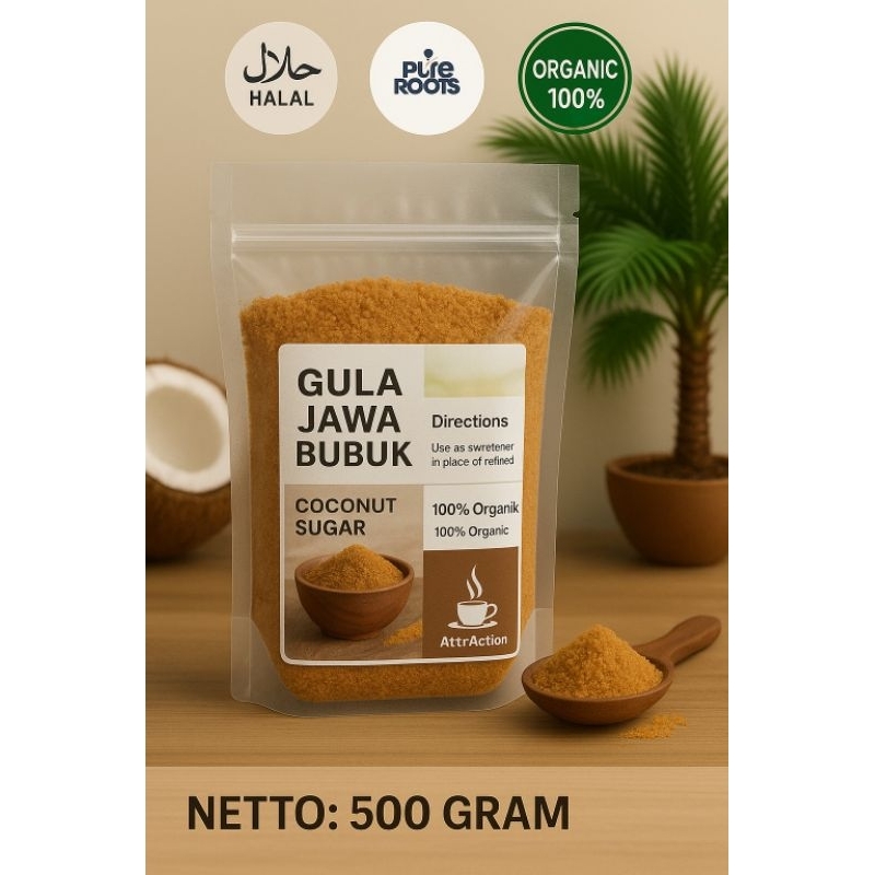 Gula Kelapa Bubuk / Coconut Brown Sugar 100 % Organic Premium Ready Import Netto500Gr