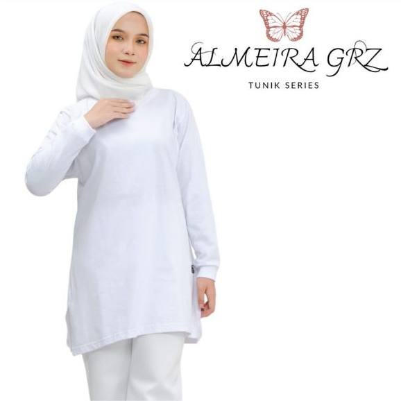 Tunik Kaos Polos Lengan Panjang Warna Putih Atasan Tunik Wanita Jumbo Ready Size M Sampai 3XL