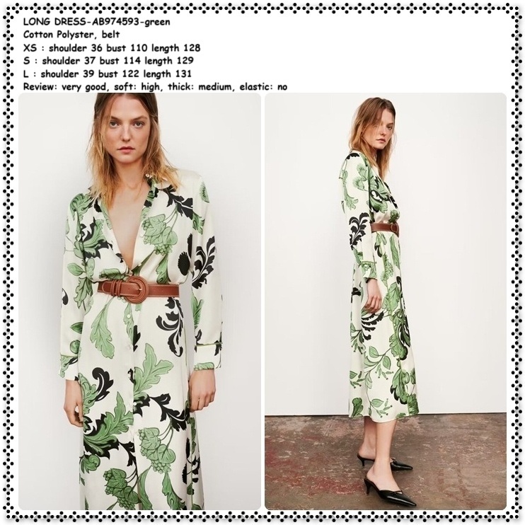 AMELIE BUTIK AB974593 Long Dress Kemeja Retro Motif Daun Leaf Tropical Lengan Panjang Wanita Korea I