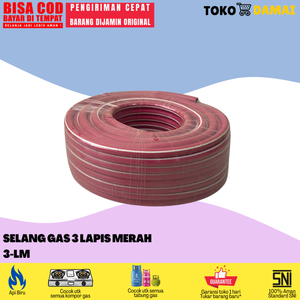 Selang Gas 3 Lapis SNI HARGA PER ROLL 50 Meter Selang Water heater