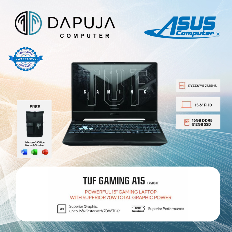 NB ASUS TUF GAMING 7535HS Memori 8GB HDD 512GB A15 FA506NFR-R725B1T-OM(GRAPHITE BLACK)