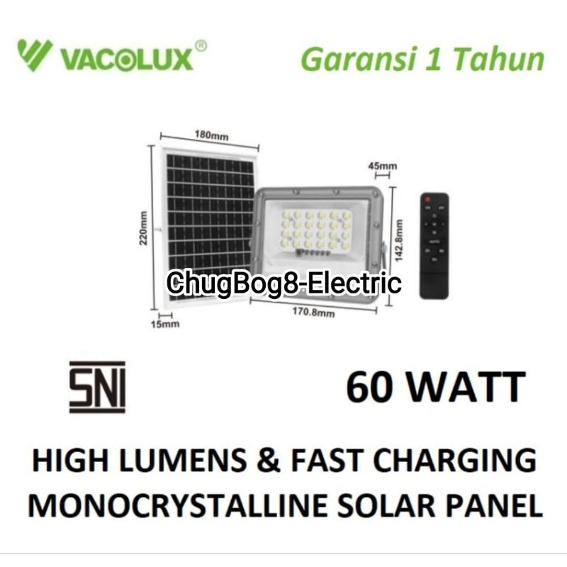 Vacolux LED Sorot 60W Solar Cell Panel Surya Flooddlight Lampu Sorot