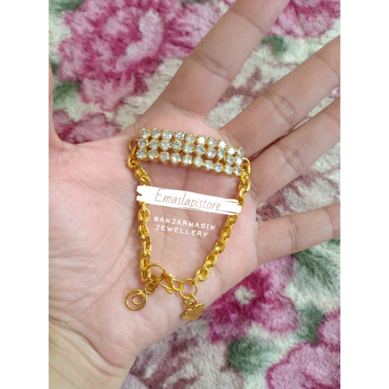 Gelang Belitung Persegi Baris Mata Lapis Emas 999 Banjar