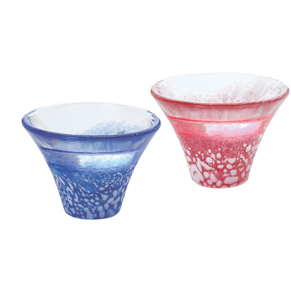 Glass Cup Set Ao Aka - Gelas Kaca Estetik Warna Biru dan Merah Set 2 pcs