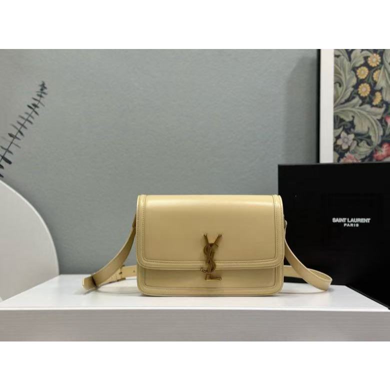 YSL New Postman Shoulder Bag Women's Large Apricot/Gold Buckle 634305