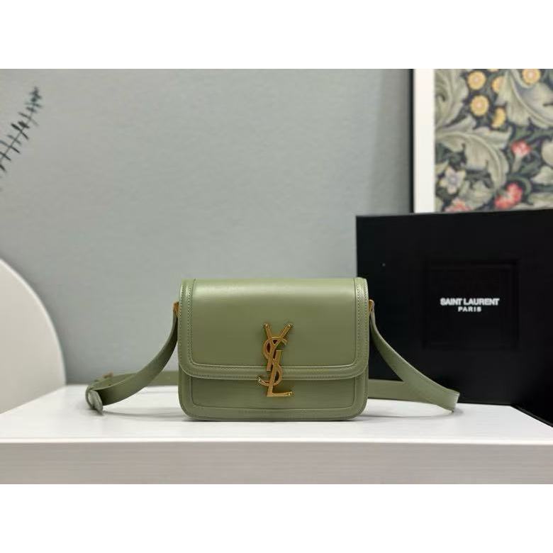 YSL new messenger shoulder bag for women, avocado green gold buckle 634306
