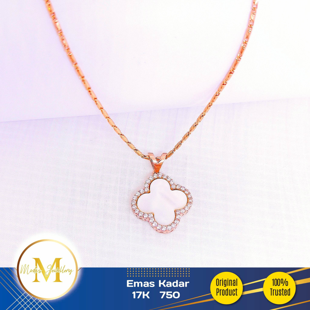 MODIS JEWELLERY - Liontin Clover Putih Italy Rosegold - Emas 17k 750