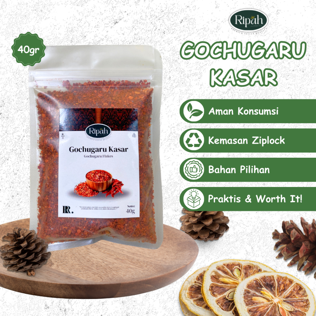 

Gochugaru Cabe Bubuk Kasar Korea Kimchi Halal 40 Gr / Ripah Rempah Premium