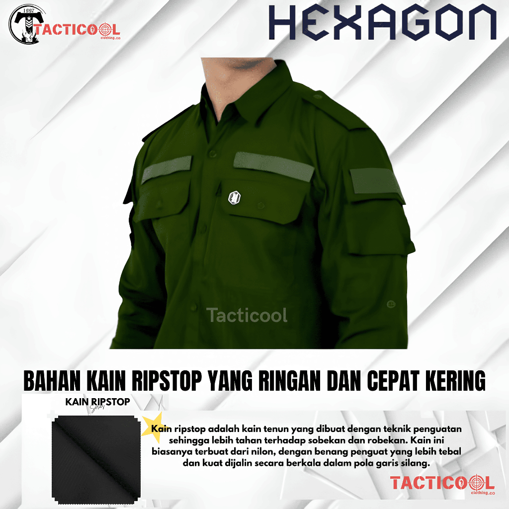 Baju Kemeja Lapangan Tactical Hexagon Hijau Army Original