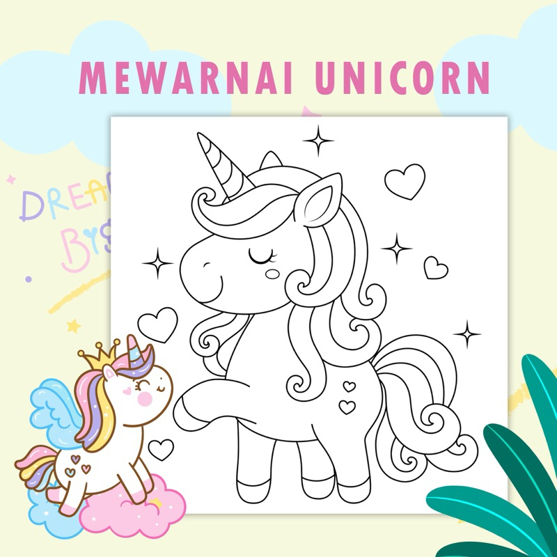 

25 Lembar A5 | Kertas Mewarnai tema UNICORN