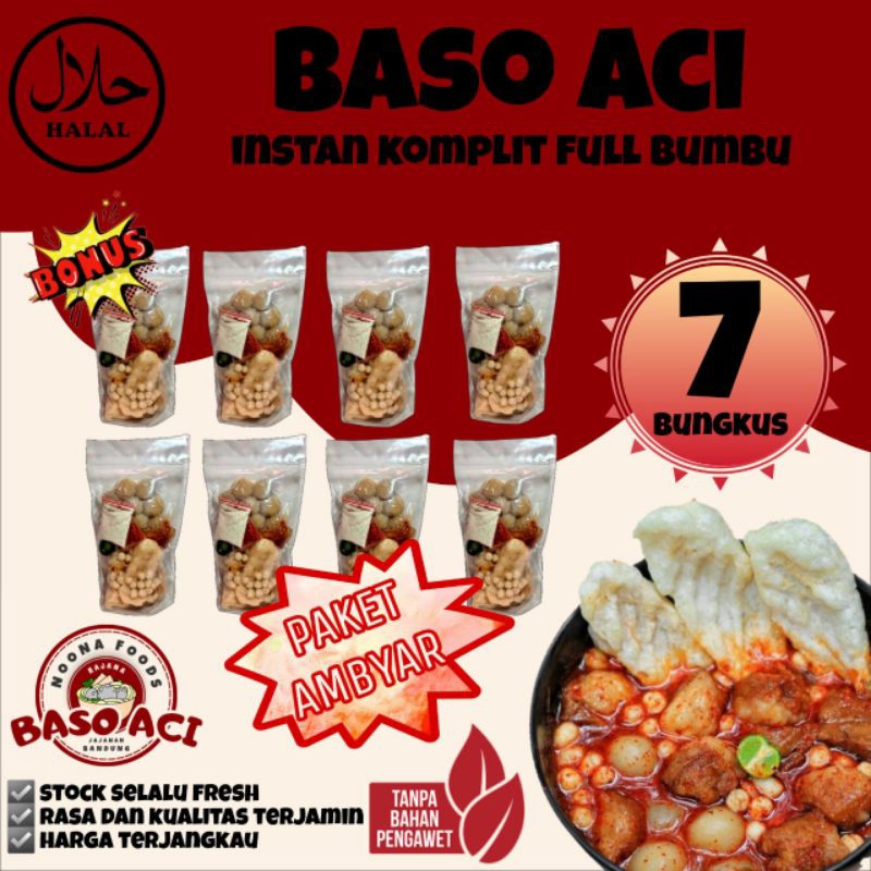 

[ Paket Ambyar 7 + bonus 1 Bungkus ] Baso Aci Instan Khas Bandung Komplit Full Bumbu Pedas / Boci Homemade / Bakso olahan / Baci Kuah - Makanan Cemilan Viral