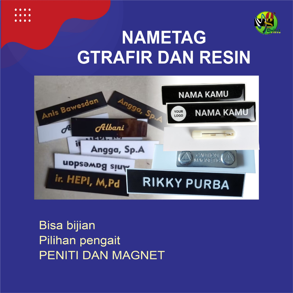 

name tag grafir dan resin nama dada