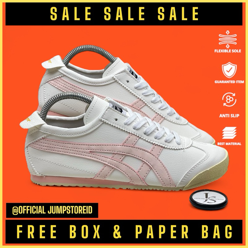 (BISA COD) SEPATU ONITSUKA TIGER WANITA TALI WHITE PINK