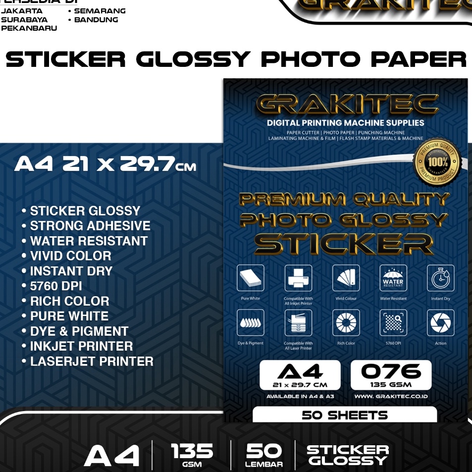 

Sticker Glossy Photo Paper A4 Isi 5 Lembar Glossy Photo Sticker Paper Kertas Foto Sticker Glossy Premium Grakitec
