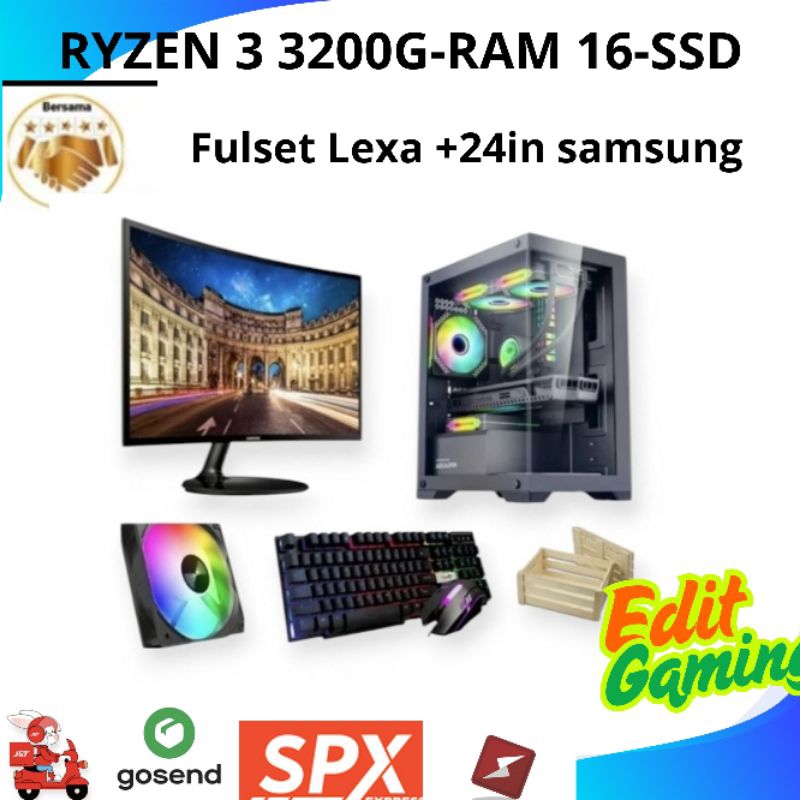 Pc gaming Ryzen 3 3200G Ddr 16gb  Ddr 4 Ssd 240 gb Led 24 Samsung Curved Ful set