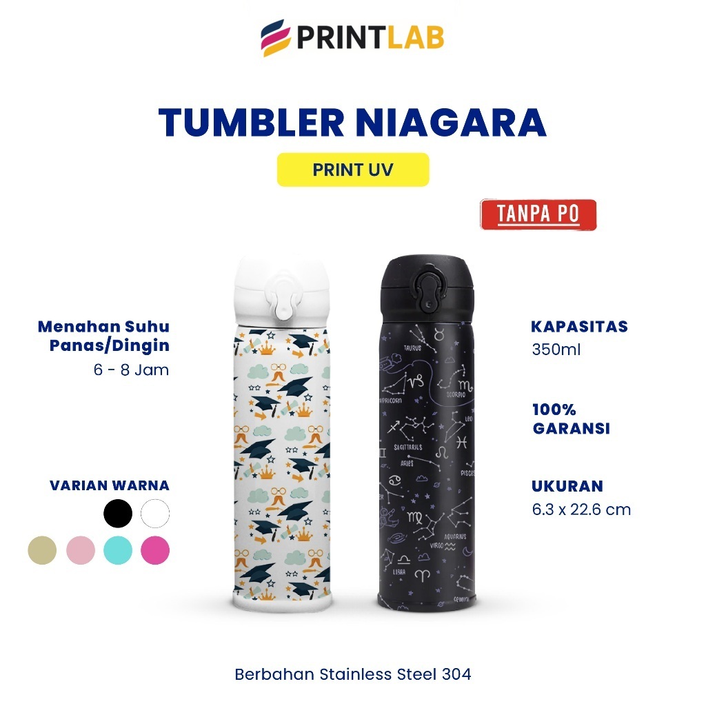 JasaPrintLab Tumbler Custom Niagara Cetak UV/Print UV Nama/Logo/Foto Souvenir Tumbler/Botol Custom