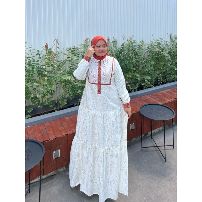 GIHAZA Gamis dress kombinasi katun jepang premium motif flowers || Muslim Wanita