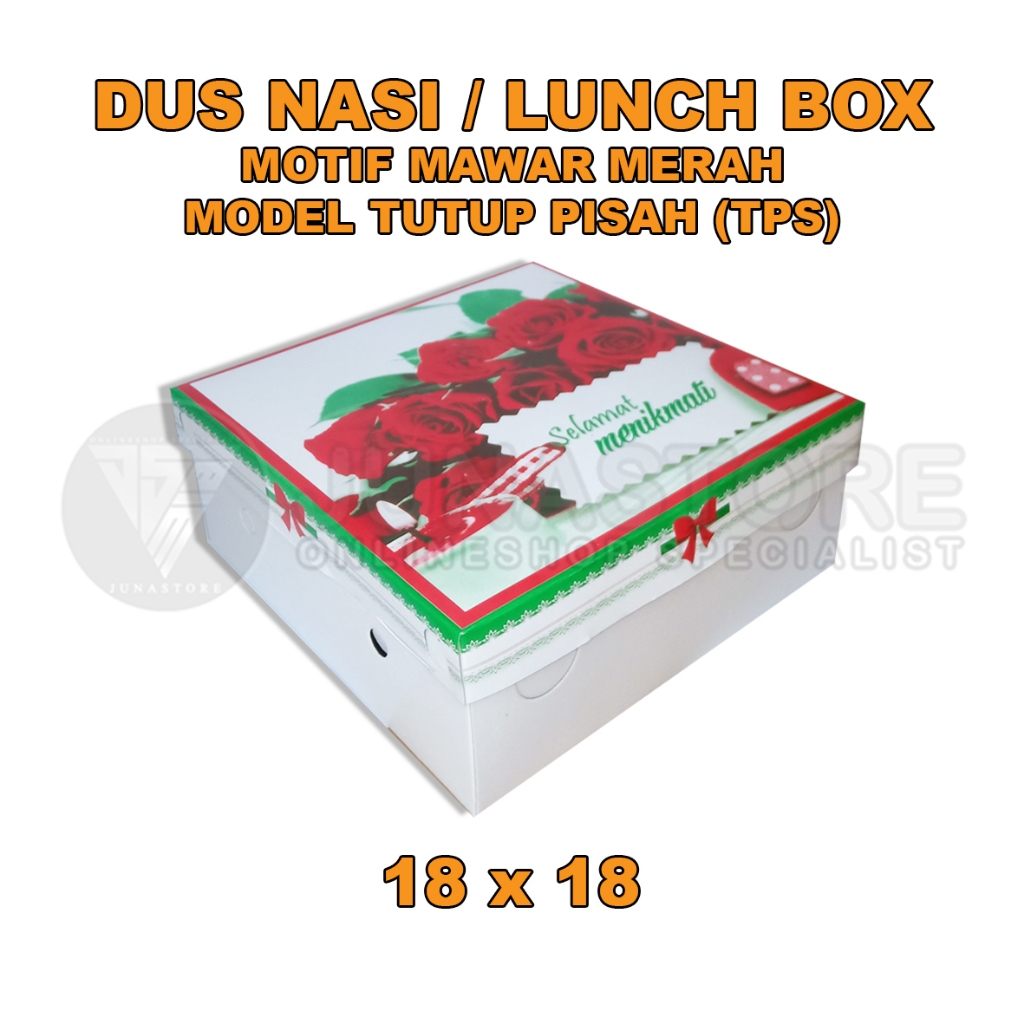 Dus nasi/lunch box motif mawar merah model tutup pisah (TPS) 18,20,22,25 (25pcs)