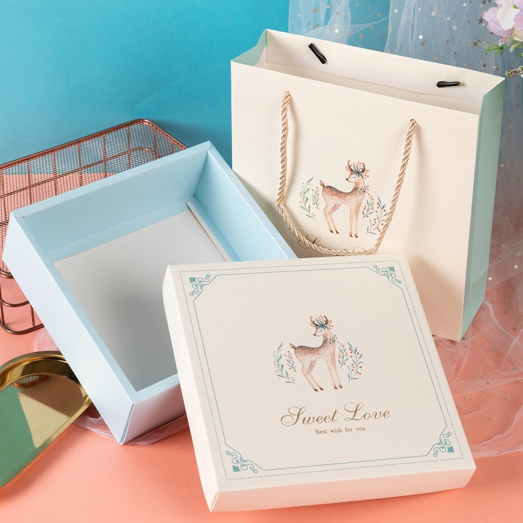 

20x20x6.5 Premium Hampers Gift Box Goodie Bag / Kotak Kado Hadiah Dus Kue Kardus Souvenir Merchandise Motif Rusa Deer