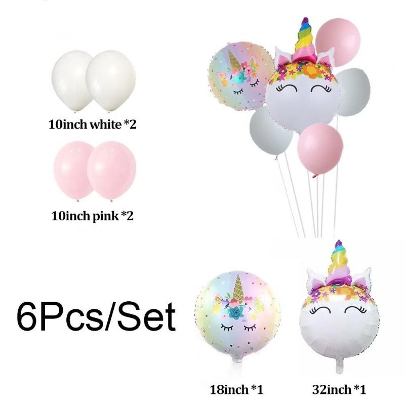 Set paket balon foil tema unicorn kuda terbang pegasus balloon baloon lateks latex latek pink putih 