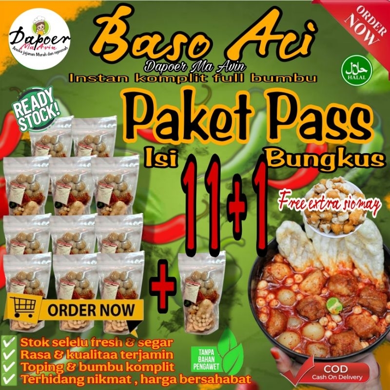 

12 Bungkus [Paket Pass] Baso Aci Instan Khas Bandung Komplit Full Bumbu Pedas / Baci Kuah /Bakso olahan / Boci Homemade - Makanan Cemilan Viral