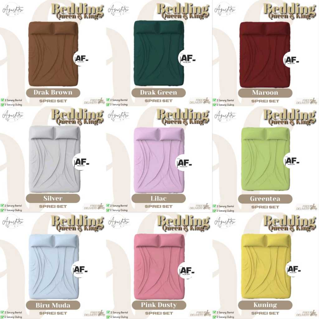 Sprei Polos 120x200 160x200 180x200 Tinggi 30cm Sprei Polos Adem Lembut - Sprei Set Bantal Guling