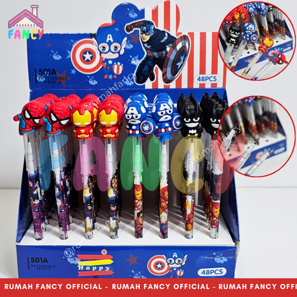 

Pensil Bensia Onde 2B SUPERHERO / Heroes Kartun Spidermen Betmen Kapten Amrik Ironmen / Pensil Bensia Karakter / Pensil Anak Lucu