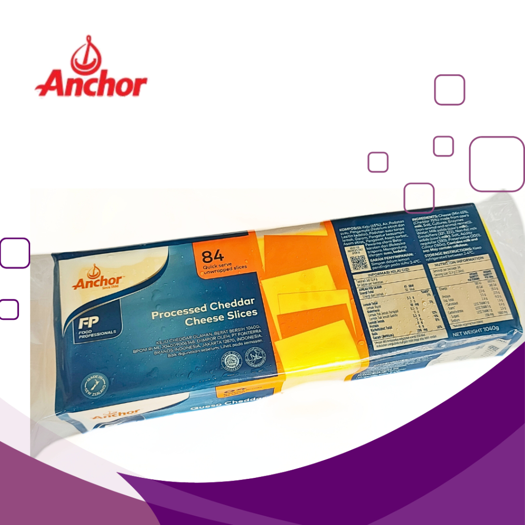 Anchor Red Cheddar Slice - Keju Slice Cheddar/Keju Burger 1 Kg isi 84 Lembar