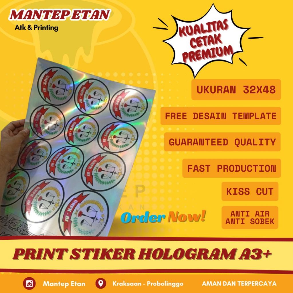 

Cetak Stiker Hologram A3+ (Bisa Cutting)