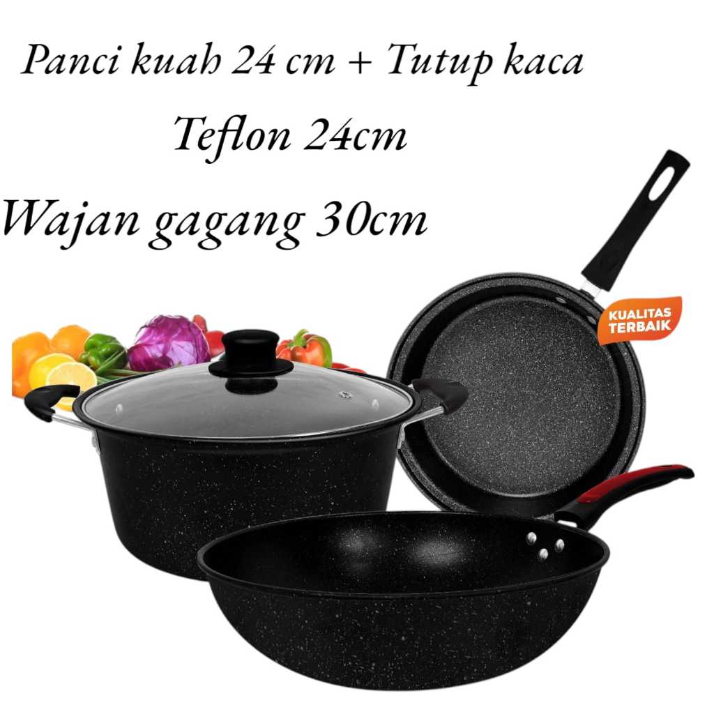 Baru PANCI SET ANTI LENGKET AXLO A-632 / PANCI SET ANTI LENGKET SERI TEFLON AXLO A-632 / PANCI SET 3