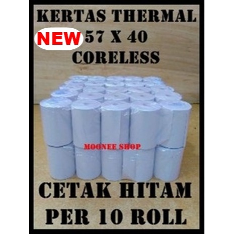 

Kertas Thermal 57 X 40 / 57x40 / 58 x 40 / 58x40 MM Printer Bluetooth Kasir per 10 Roll Polos cetak hitam NEW