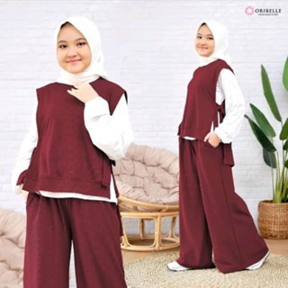 Setelan Celana Sherina Kids 3in1 Crinkle Airflow One Set Remaja Aesthetic Setcel Ootd Harian Anak Pe