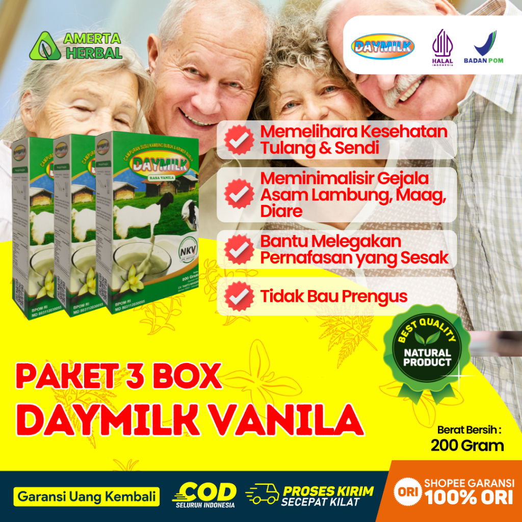 

[ PAKET 3 BOX ] Daymilk Rasa Vanila - Susu Kambing Etawa Bubuk Premium - 200gr Halal BPOM