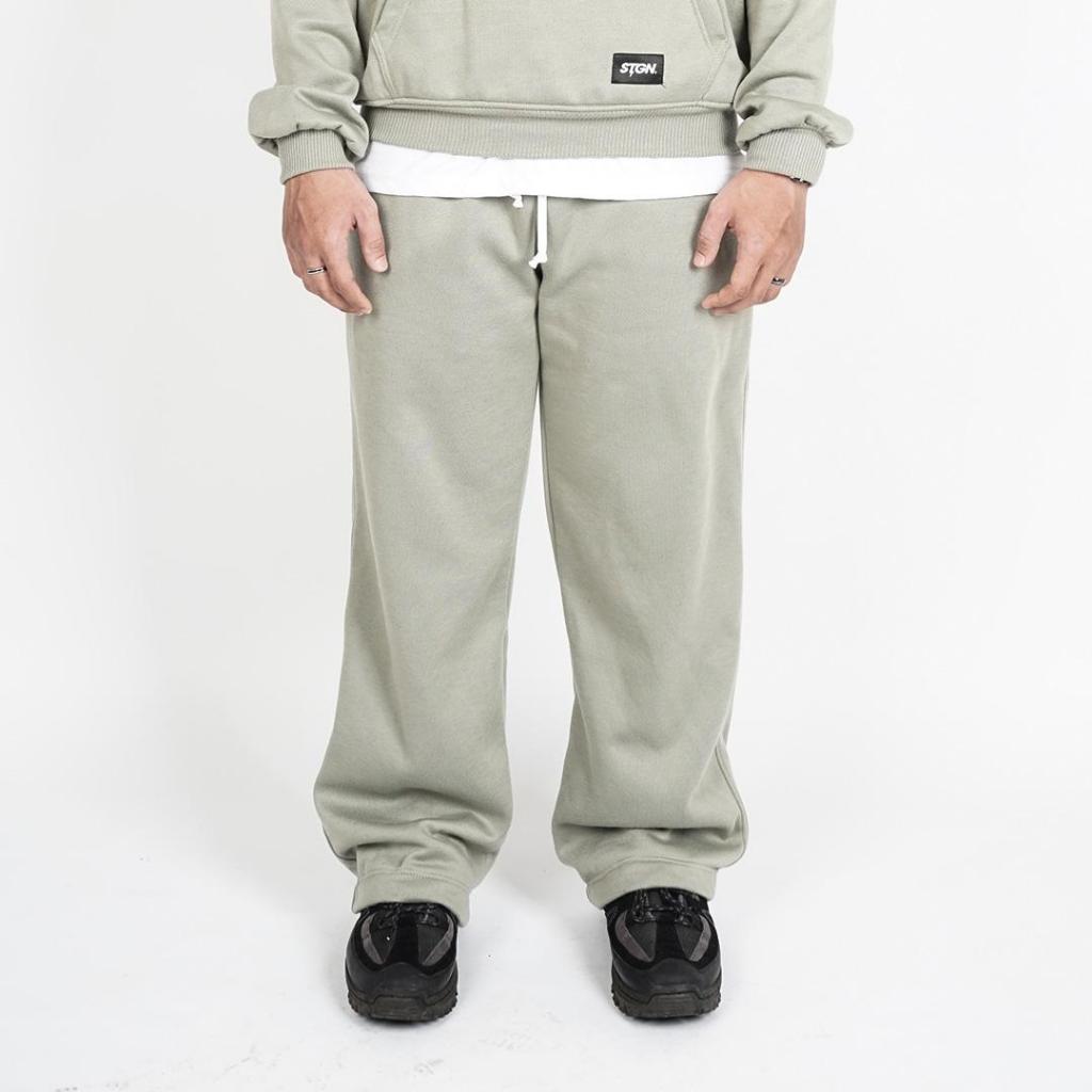Steigen Celana Sweatpants Loose Baggy Fleece Sage